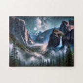 Yosemite Waterfall Moonlit Mountain Landscape ジグソーパズル (横)