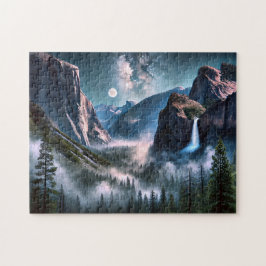 Yosemite Waterfall Moonlit Mountain Landscape ジグソーパズル