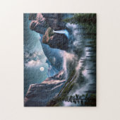 Yosemite Waterfall Moonlit Mountain Landscape ジグソーパズル (縦)