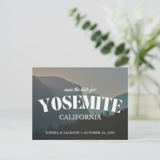 Yosemite Wedding Save the Date Retro Postcard ポストカード (スタンド正面)