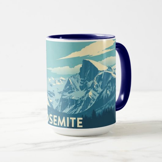Yosemite Winter Retro: Half Dome & Snow Peaks マグカップ (正面右)