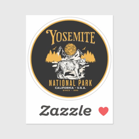Yosemite Woodland Scenery with Retro Wolf シール (シート)