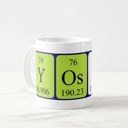Yoshiの周期表の名前のマグ コーヒーマグカップ (正面左)