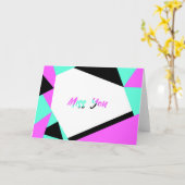 You恋しく思 Color Block Card | ブラックティール（緑がかった色）ピンク カード (黄色い花)