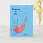 You考え Cartoon Fish and Worm Cards カード (黄色い花)