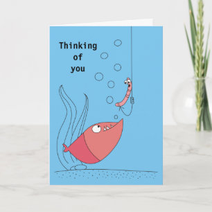 You考え Cartoon Fish and Worm Cards カード