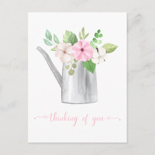 You考え Pink白い花の散水缶 ポストカード (正面)
