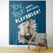 You クール Rock Happy Bdayブルーホワイトブラシ写真 タペストリー (インサイチュ)