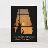 You 恋しく思 Cat in Window名前をカスタムする カード (正面)