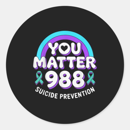 You 988 Suicide Prevention Awareness Rainbow Ribbo ラウンドシール (正面)