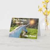 You Always Get to the PointおもしろいUnicorn写真 カード (黄色い花)