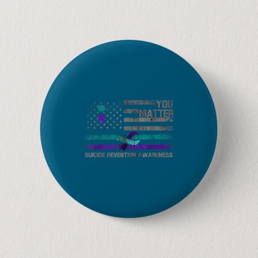 You American Flag Suicide Prevention Awareness  缶バッジ (正面)