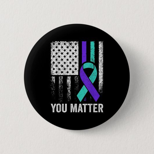You American Flag Teal Purple Men Mental Health  缶バッジ (正面)