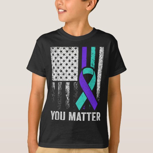 You American Flag Teal Purple Men Mental Health  Tシャツ (正面)