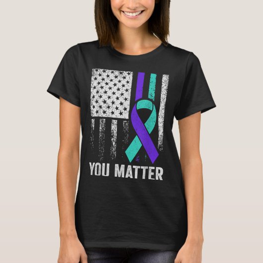 You American Flag Teal Purple Men Mental Health  Tシャツ (正面)