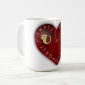 You and I -赤いハート上のアルファベットゲーム コーヒーマグカップ (正面左)