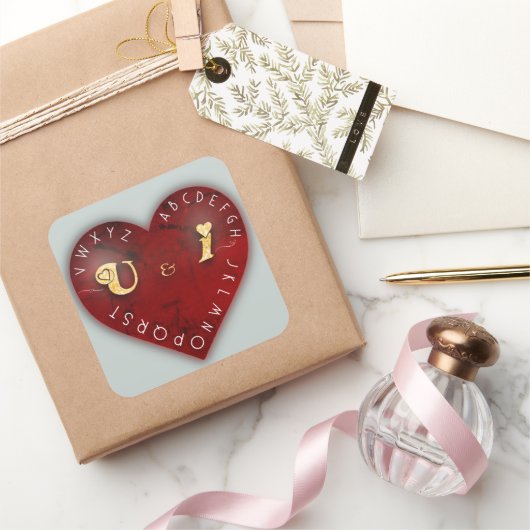 You and I -赤いハート上のアルファベットゲーム スクエアシール (ギフト)