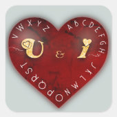 You and I -赤いハート上のアルファベットゲーム スクエアシール (正面)
