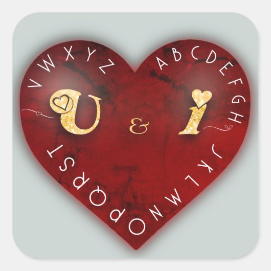 You and I -赤いハート上のアルファベットゲーム スクエアシール (正面)