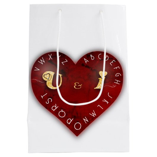 You and I -赤いハート上のアルファベットゲーム ミディアムペーパーバッグ (裏面)