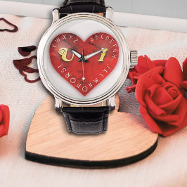 You and I -赤いハート上のアルファベットゲーム 腕時計