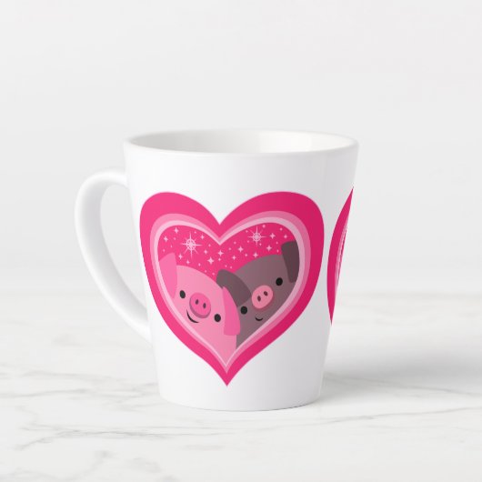 You And Me (かわいい漫画の豚) カフェラテマグ (左アングル)