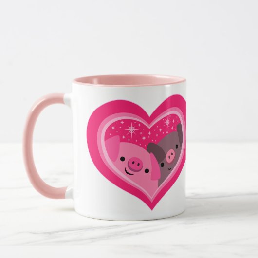 You And Me (かわいい漫画の豚) マグカップ (左)