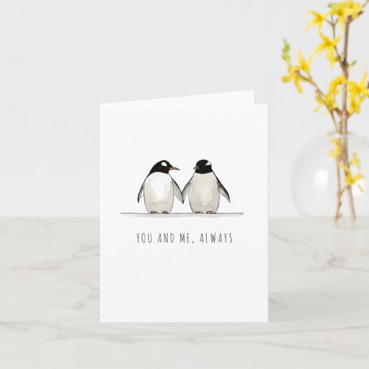 You and Me, Always Romantic Penguin Valentine’s  カード (黄色い花)