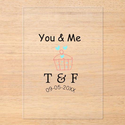 You and me love cup cake red valentine's day name  アクリル招待状 (正面)