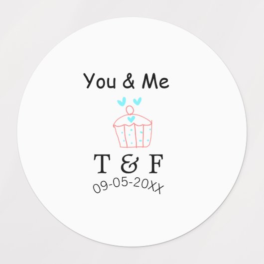 You and me love cup cake red valentine's day name  ラベル (デザイン2)