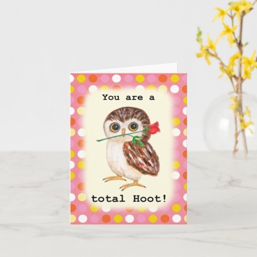 You are a total Hoot Cute Funny Owl Valentine カード (黄色い花)