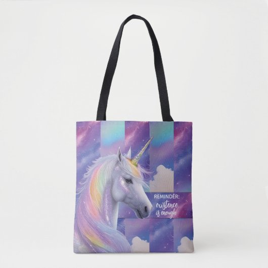 You Are Enough Reminder Rainbow Unicorn トートバッグ (正面)