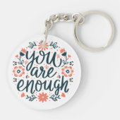 You are enough self love quotes cute girly floral キーホルダー (裏面)