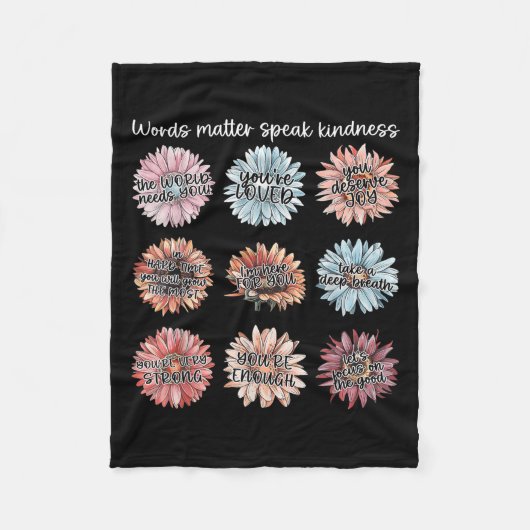 You Are Enough Words Speak Kindness Sitive Daisy  フリースブランケット (正面)
