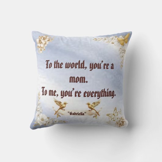 "You Are Everything" Mom Sky Blue Floral Pillow クッション (裏面)