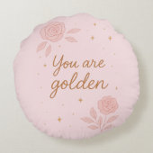 You Are Golden | Pink Aesthetic Floral Design ラウンドクッション (裏面)