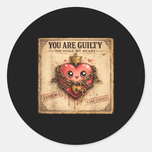 You Are Guilty You Stole My Heart Cute Valentine’s ラウンドシール (正面)
