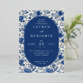 You Are Invited Elegant Blue Floral 箔招待状 (立ち正面)