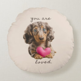 You Are Loved – Cute Dachshund Round Pillow  ラウンドクッション
