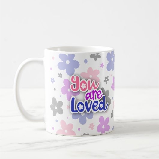 You Are Loved Flowers Genderfluid Pride Lettering コーヒーマグカップ (左)
