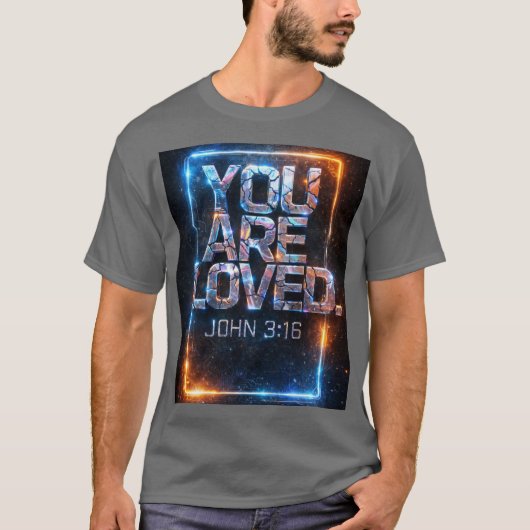 YOU ARE LOVED – Holographic Metallic Robotic T‑Shi Tシャツ (正面)