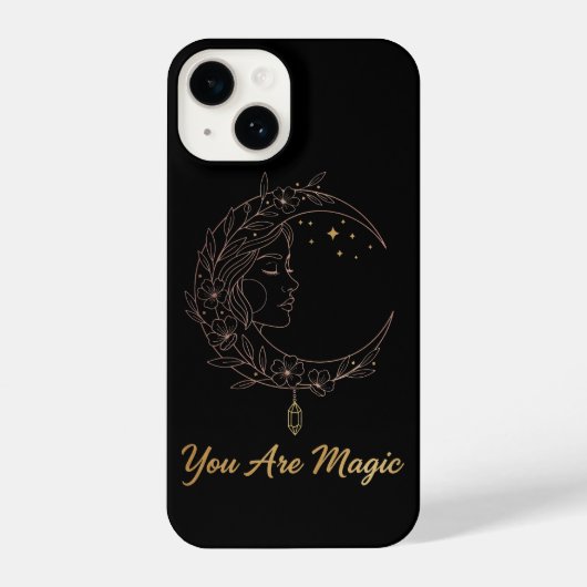 You Are Magic - Celestial Moon Goddess Black iPhoneケース (裏面)