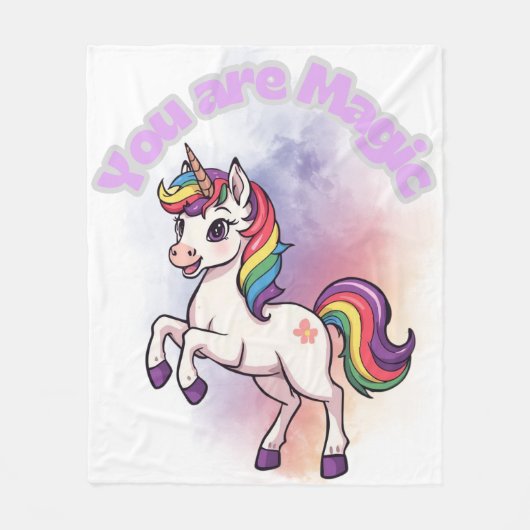 You Are Magic – Süßes Einhorn mit Regenbogenmähne フリースブランケット (正面)