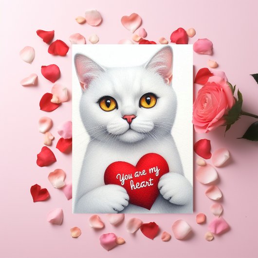 You Are My Heart Valentine Poem White Cat  シーズンカード
