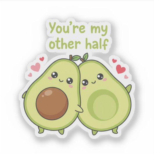 You Are My Other Half Cute Avocado Valentine  シール (正面)