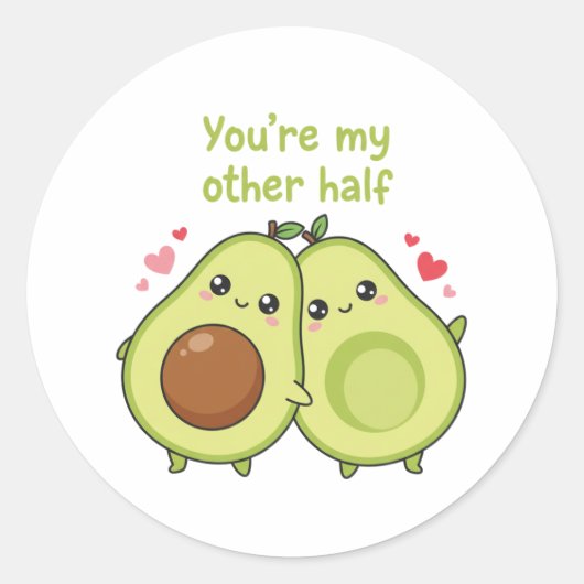 You Are My Other Half Cute Avocado Valentine  ラウンドシール (正面)