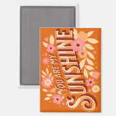 You Are My Sunshine Floral Boho Groovy Pink Orange マグネット (正面/裏面)