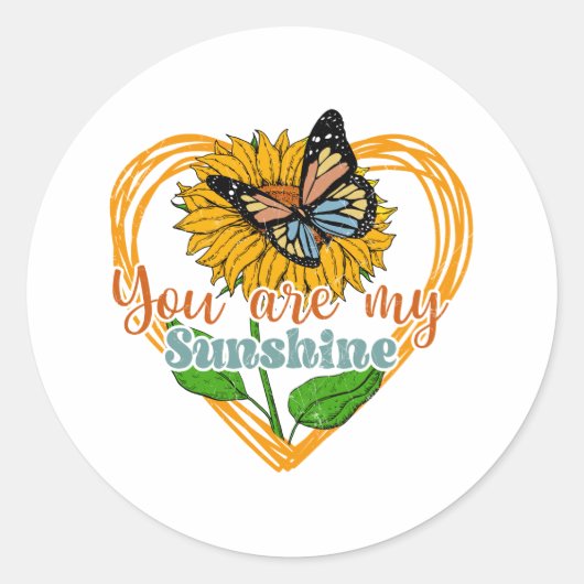 You Are My Sunshine Sunflower Butterfly ラウンドシール (正面)
