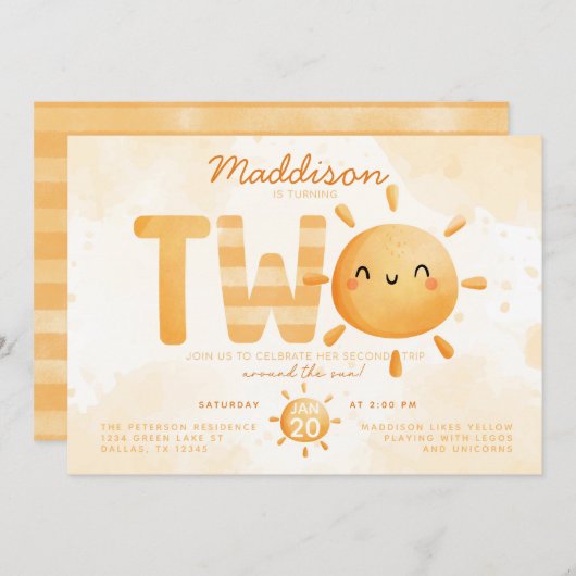 You Are My Sunshine turing TWO 2nd Birthdayパーティー 招待状 (正面/裏面)