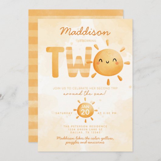 You Are My Sunshine turing TWO 2nd Birthdayパーティー 招待状 (正面/裏面)